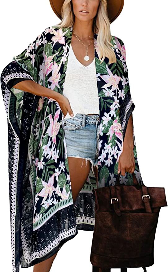 Moss Rose Women's Beach Cover up Swimsuit Kimono with Bohemian Floral Print, Loose Casual Resort ... | Amazon (US)