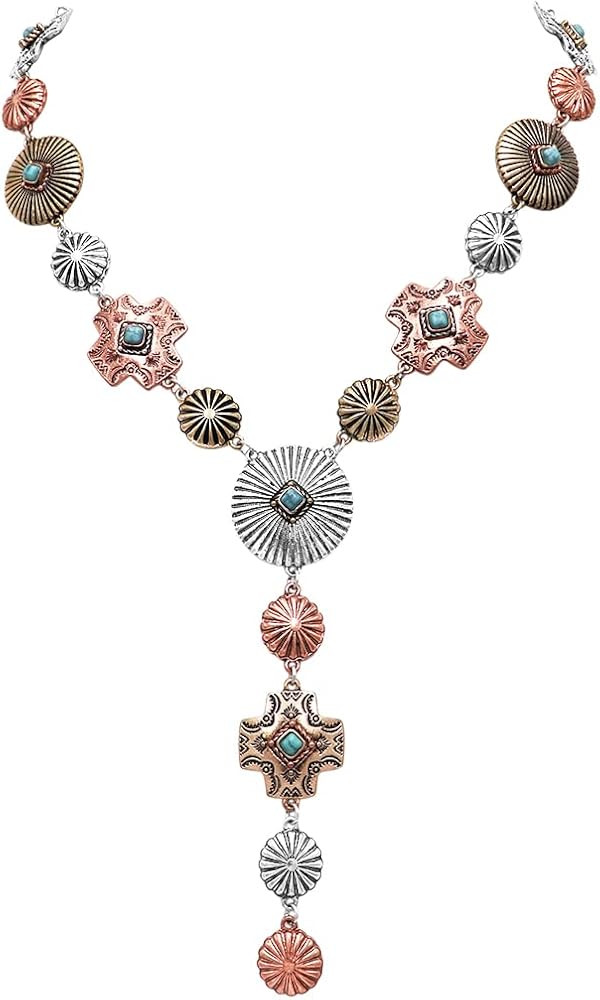 Rosemarie & Jubalee Women's Stunning Tri Toned Western Conchos With Semi Precious Turquoise Howli... | Amazon (US)