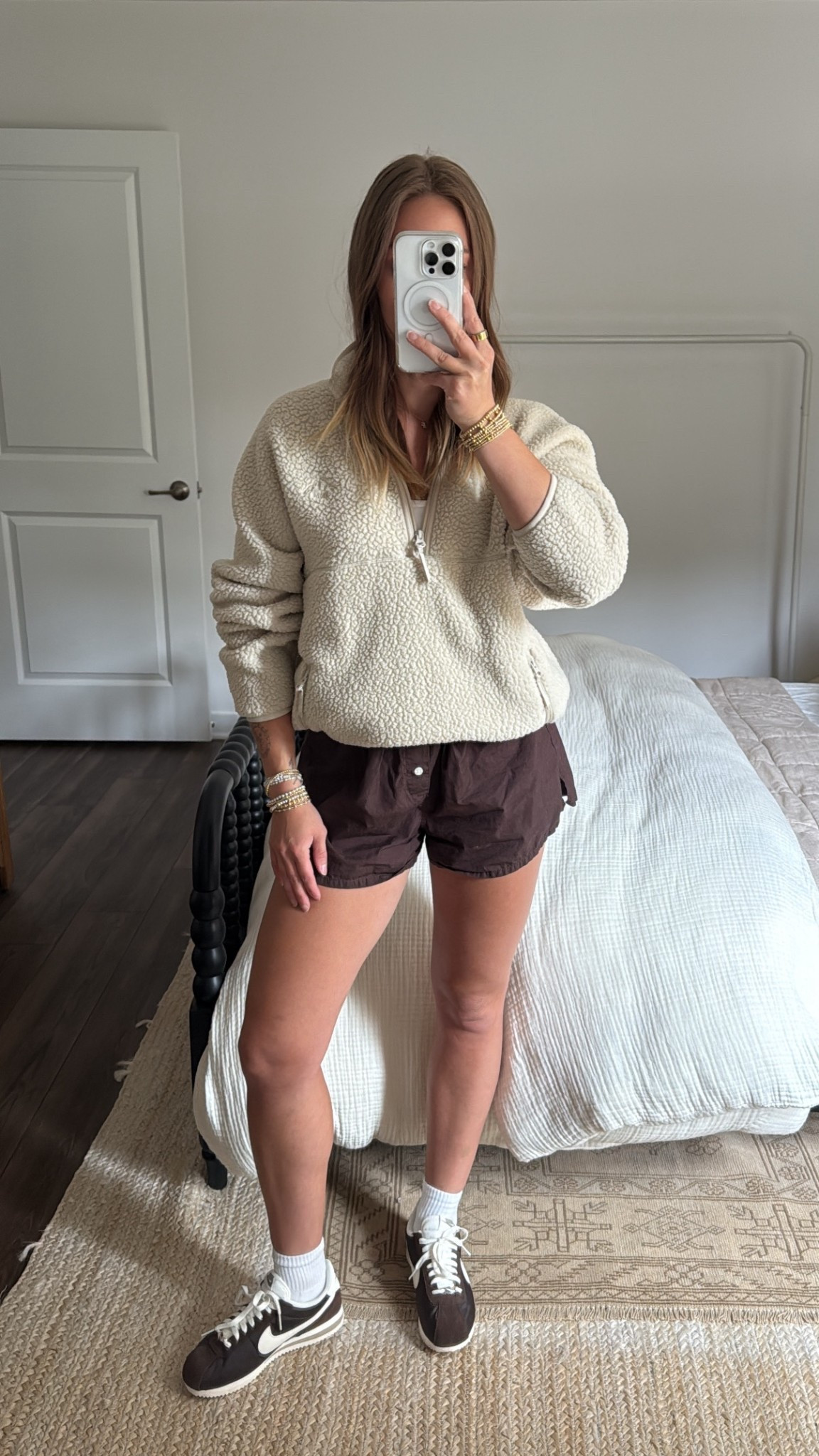 8/19/25 Cozy neutral vibes 🤎 Styling my Nike Cortez sneakers with my Aritzia TNA fleece pullover + TNA boxer shorts in brown — the easiest throw-on outfit for late summer into fall. Linking everything here so you can shop the look ✨

#LTKStyleTip #LTKShoeCrush