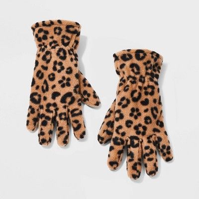 Girls' Leopard Print Fleece Gloves - Cat & Jack™ Brown | Target