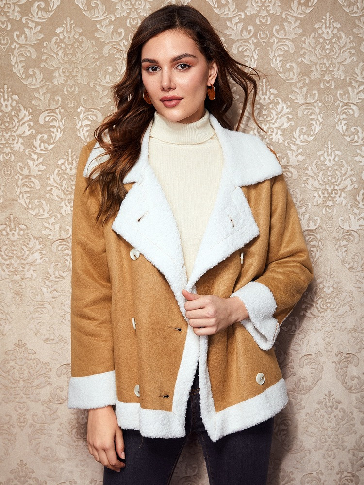 SHEIN Teddy Lined Suedette Coat | SHEIN