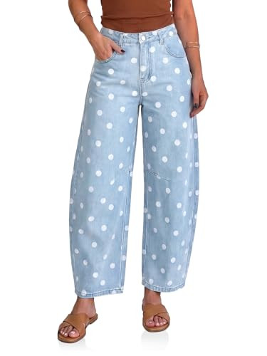 Cicy Bell Womens Polka Dot Barrel Jeans Boyfriend Baggy High Rise Wide Leg Denim Pants with Pocke... | Amazon (US)
