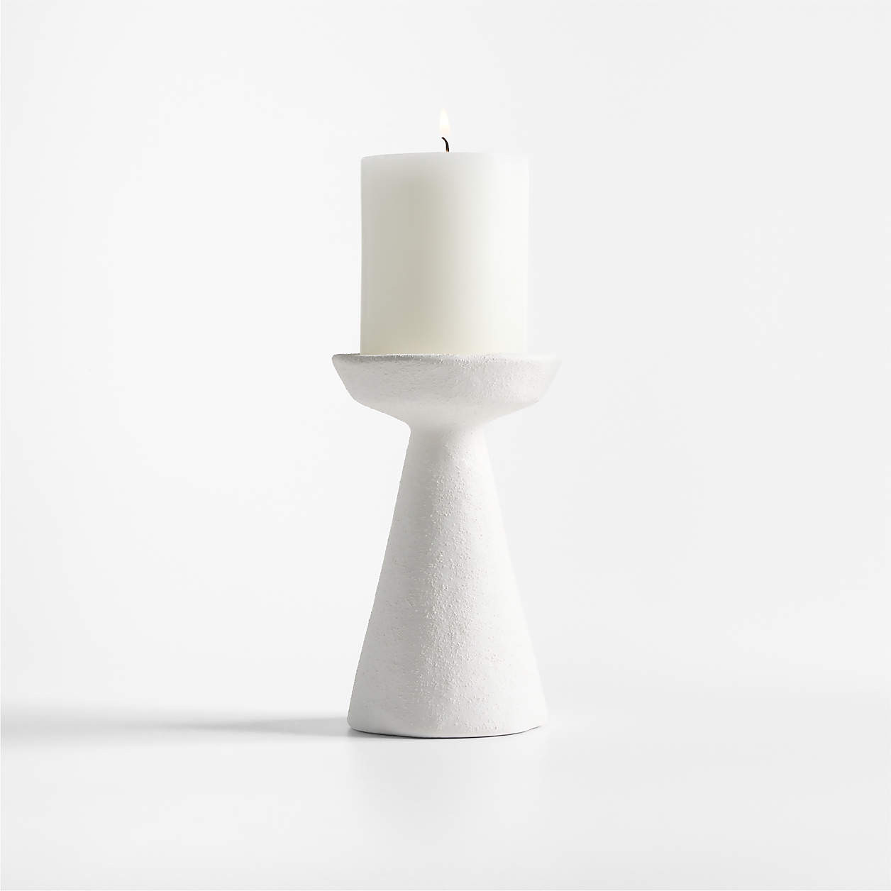 Wiluna Large White Ceramic Pillar Candle Holder 6.5" | Crate & Barrel | Crate & Barrel