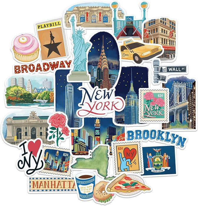 Navy Peony Iconic New York City Travel Stickers (28pcs) \u2013 New Yorker Decals for Scrapbooks, ... | Amazon (UK)