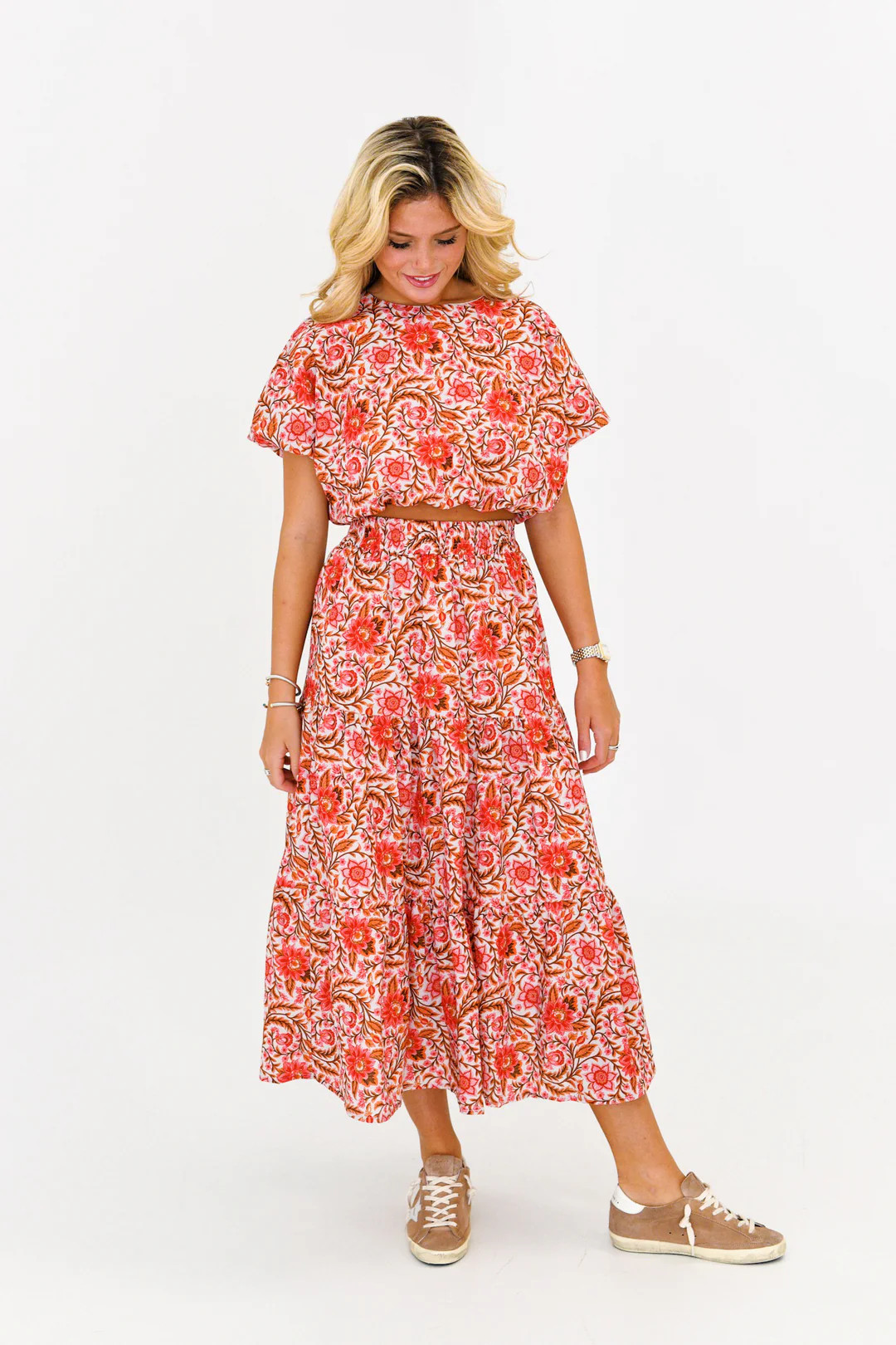 Addie Maxi Skirt Bubble Set - Pink/Brown | Fancyd Boutiqe