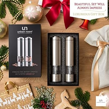 Electric Salt and Pepper Grinder Set - Battery Operated Stainless Steel Mill with Light (2 Mills)... | Amazon (US)