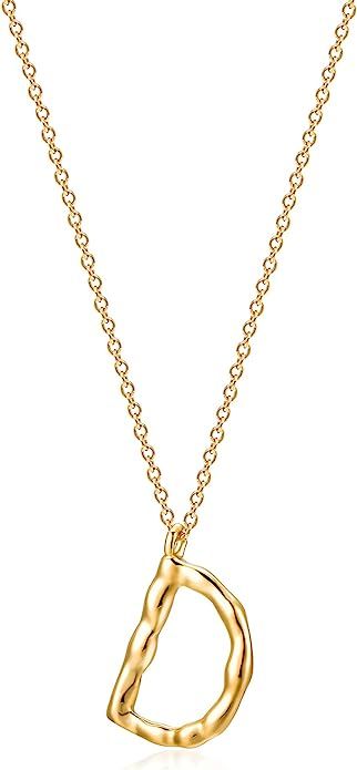 Mevecco Gold Dainty Initial Necklace 18K Gold Plated Large Big Letters Pendant Necklace Hammered ... | Amazon (US)