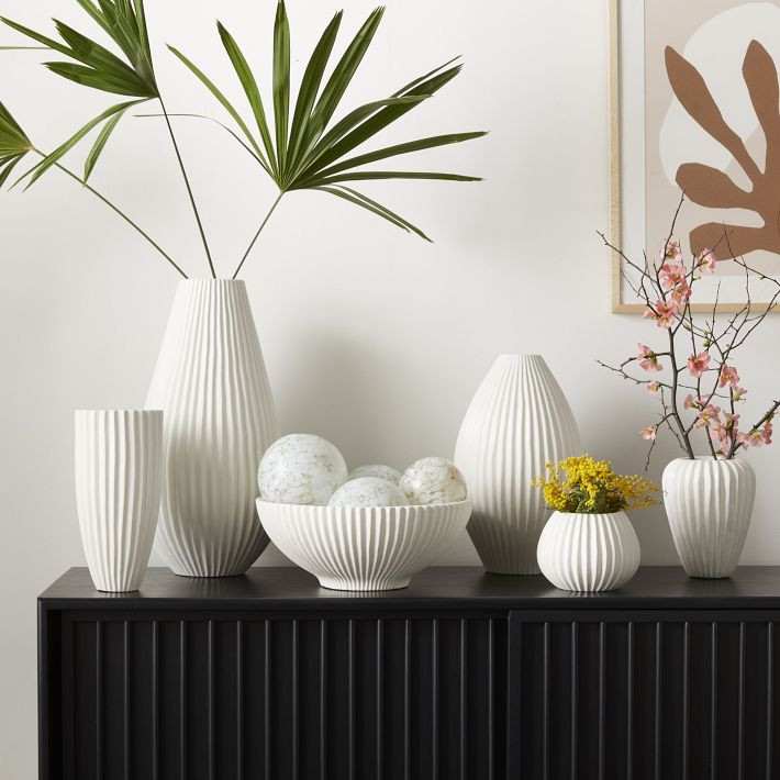 Sanibel White Textured Ceramic Vases | West Elm (US)