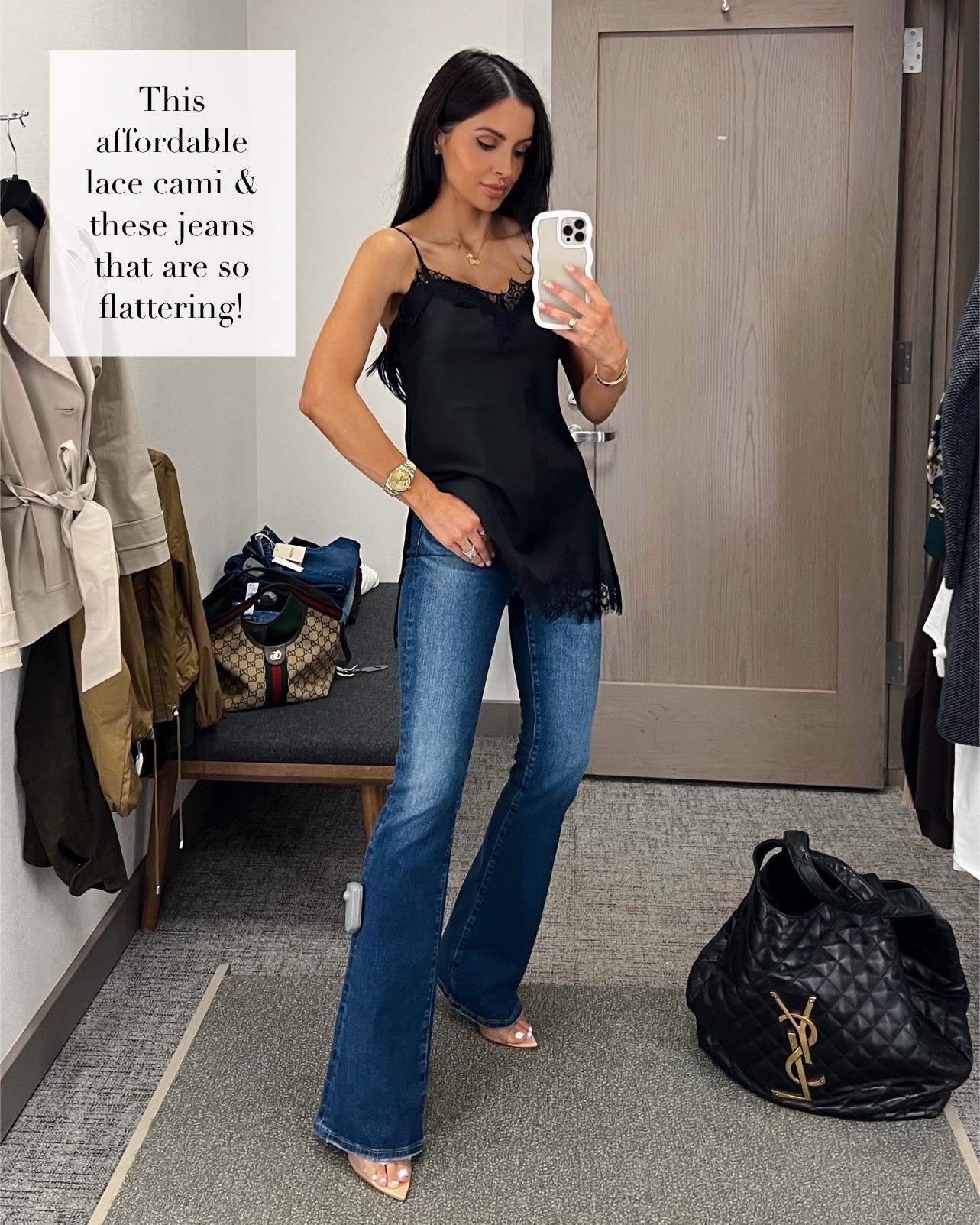 My favorite piece is that I tried on at the NSALE today 
AG bootcut jeans size 24!
Black lace cami perfect for a fall date night. Also easy to transition from summer to fall
 
@nordstrom #nsale

#LTKSaleAlert #LTKOver40 #LTKootd