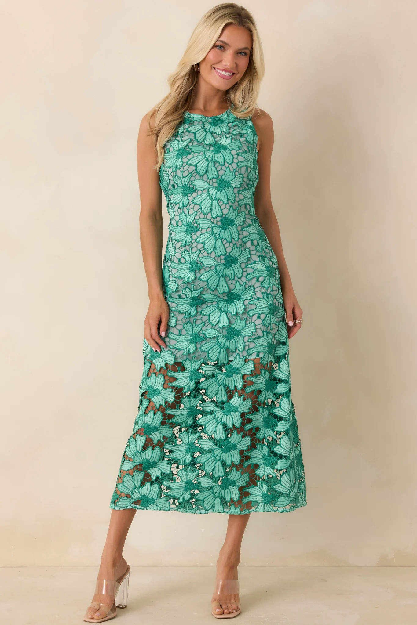 Unmistakably You Green Floral Lace Midi Dress | Red Dress