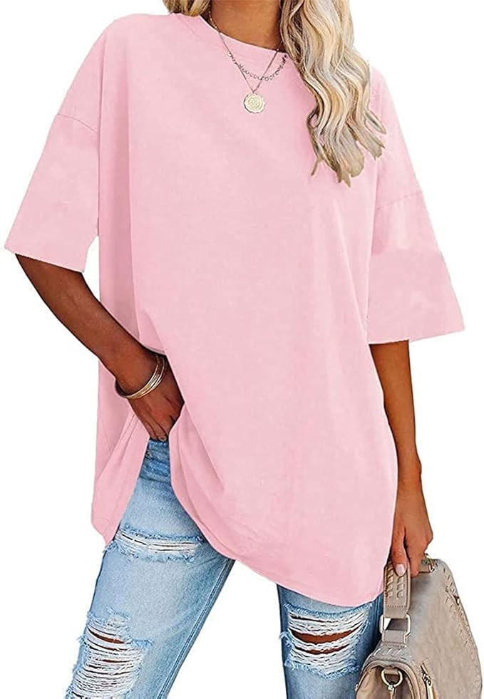 Womens Oversized T Shirts Summer Short Sleeve Tops Basic Solid Boxy Tee Casual Workout Going Out ... | Amazon (US)