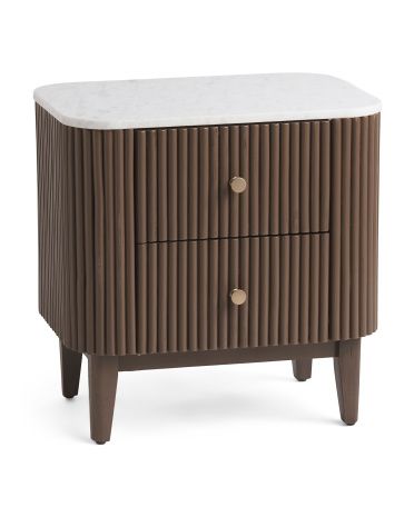 25in Marble Top Fluted Wooden Nightstand | TJ Maxx