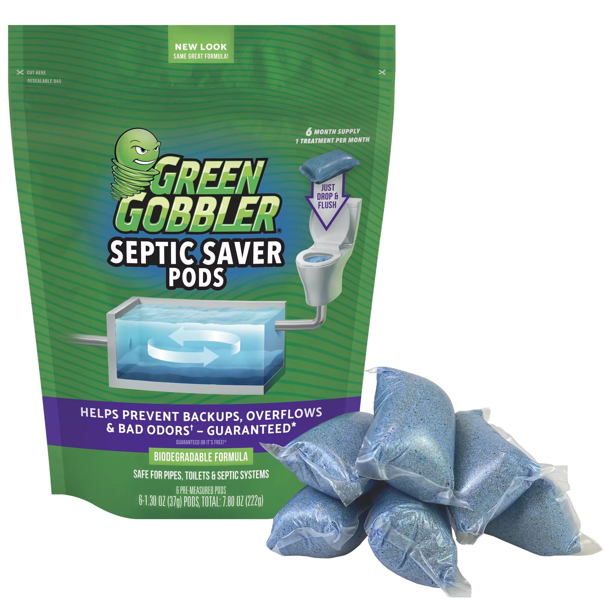 Green Gobbler Septic Saver Septic Treatment Pacs - 6 Mo Supply - 6 Pre-Measured Pacs, Drop and Fl... | Walmart (US)