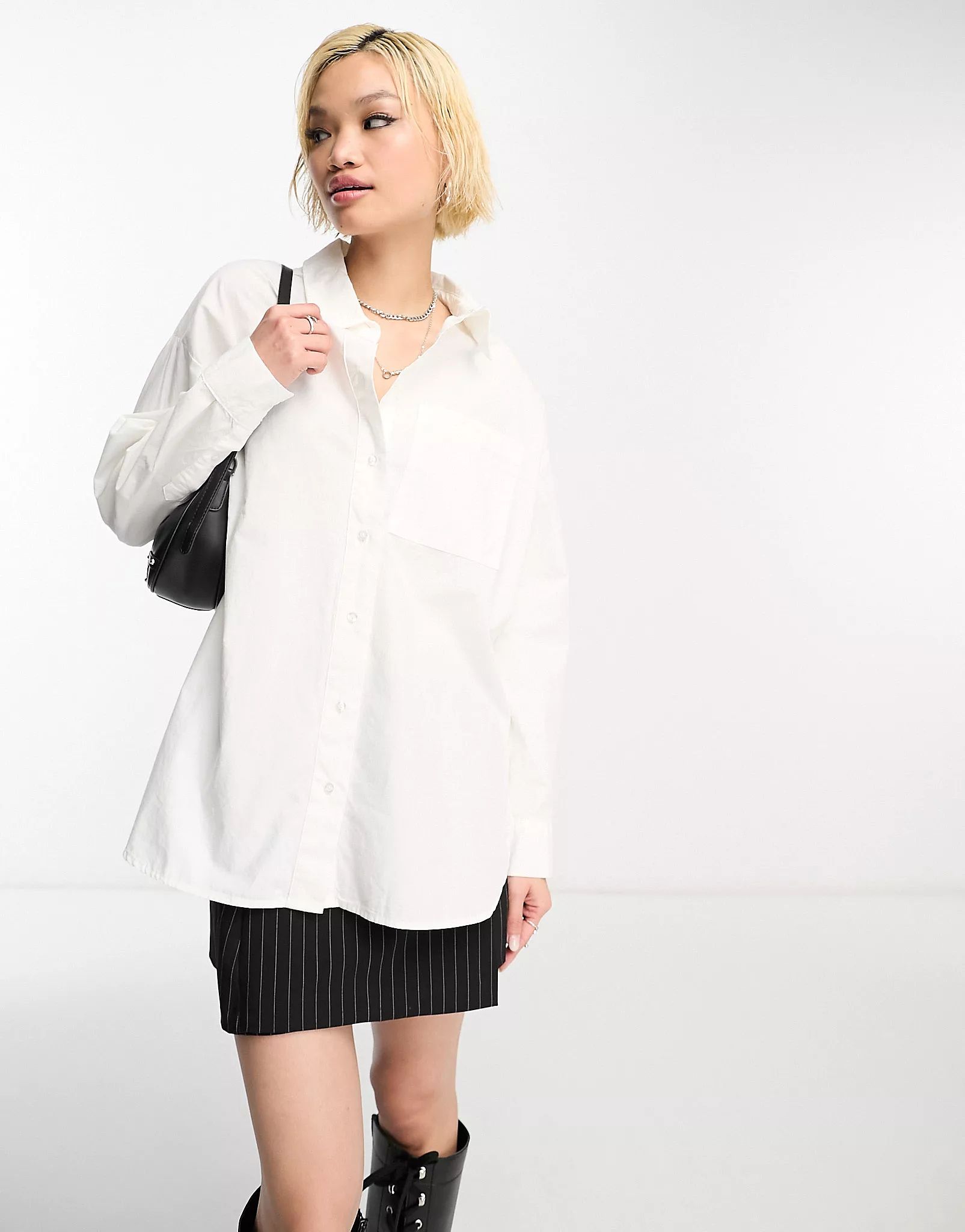 Bershka oversized poplin shirt in white | ASOS (Global)