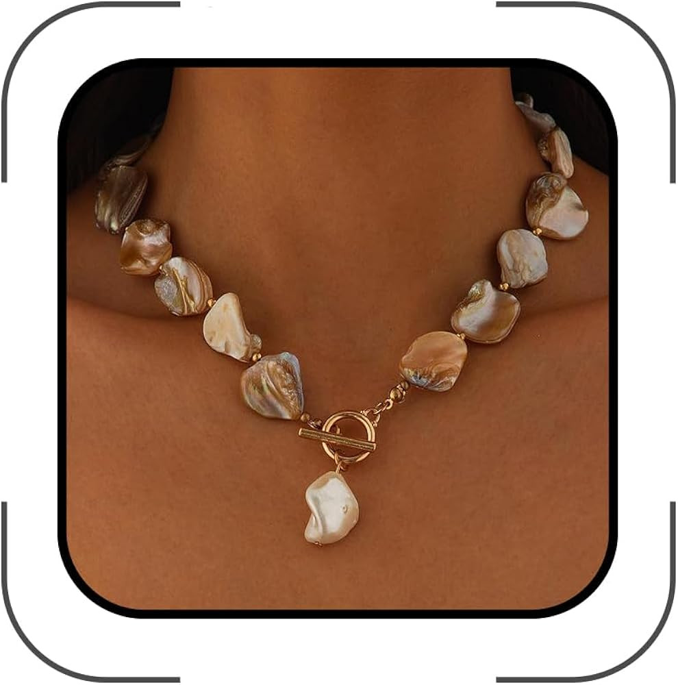 Boho Chunky Shell Necklace for Women Baroque Pearl Pendant Necklaces Irregular Shell Beaded Choke... | Amazon (US)
