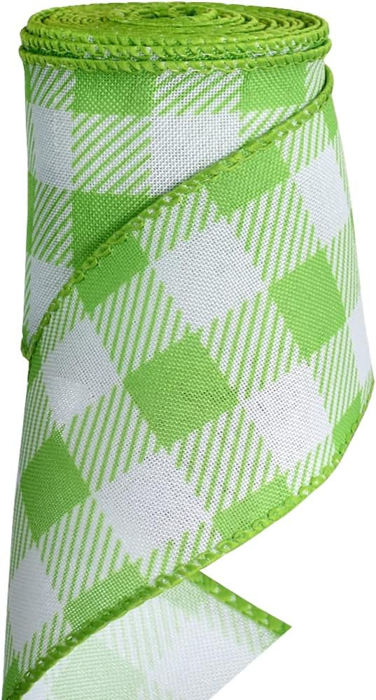 TONIFUL 2.5 Inch Green Plaid Check Burlap Wired Ribbon, Summer Spring Easter Ribbon for Gift Wrap... | Amazon (US)