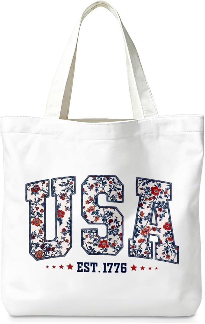 America Patriotic USA Tote Bag Aesthetic for Women, American Fag Canvas Tote Bags Reusable Grocer... | Amazon (US)