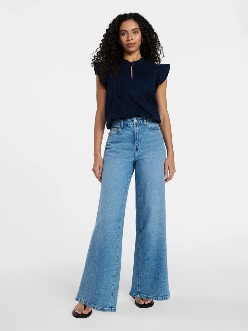 Best seller Time and Tru Women's Cotton Button Up Blouse with Short Sleeves, Sizes XS-XXXL $17.98 | Walmart (US)