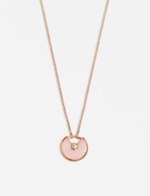 Amulette de Cartier 18ct pink gold, pink opal and diamond necklace | Selfridges