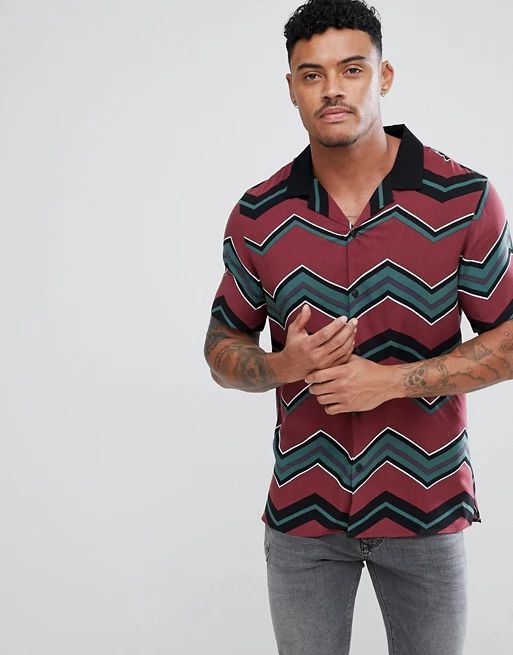 ASOS Oversized Chevron Stripe Shirt With Revere Collar | ASOS US