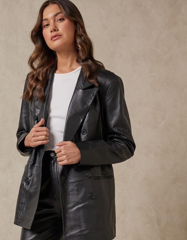 Double Breasted Leather Blazer | THE ICONIC (AU & NZ)
