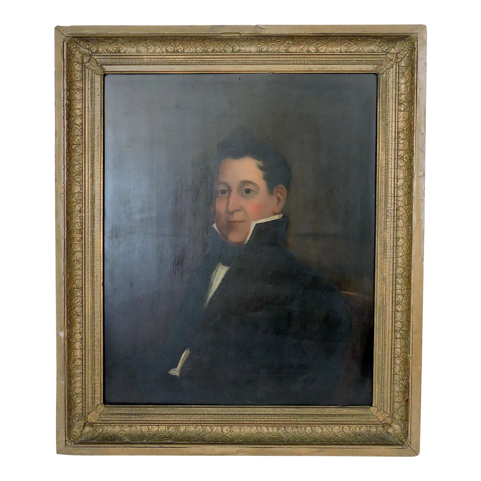 Historical 19th C. American School Oil Portrait of Benjamin Brown, New England Connecticut Attr. ... | Chairish