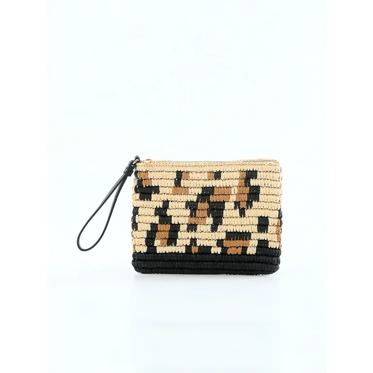 Time and Tru Women's Leopard Straw Beach Pouch | Walmart (US)