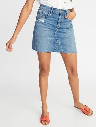 High-Waisted Frayed-Hem Distressed Jean Skirt for Women | Old Navy US