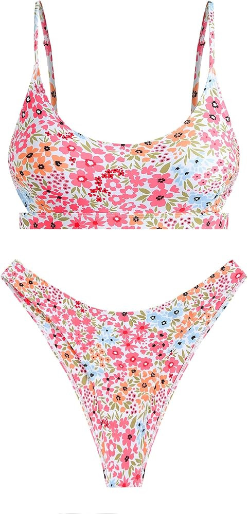 ZAFUL Women's Cutout Bikini Sets High Cut Bikini Swimsuit Two Piece Bathing Suits | Amazon (US)