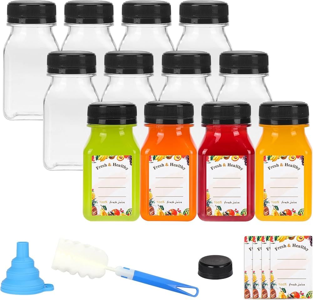 Moretoes 12pcs 4oz Plastic Juice Bottles with Caps Mini Empty Reusable Clear Water Containers wit... | Amazon (US)
