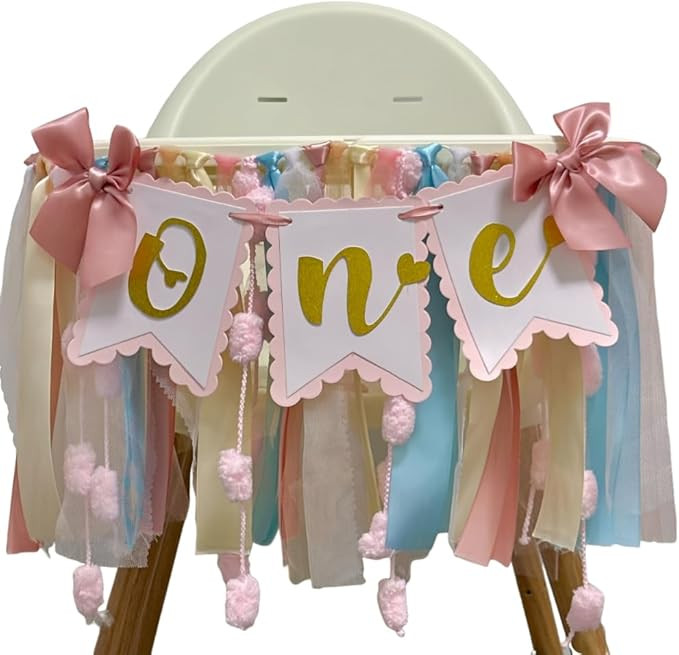 ONE High Chair Banner Girl Pastel Blue Pink Sweetheart One High Chair Banner for Baby Girl Sweet ... | Amazon (US)