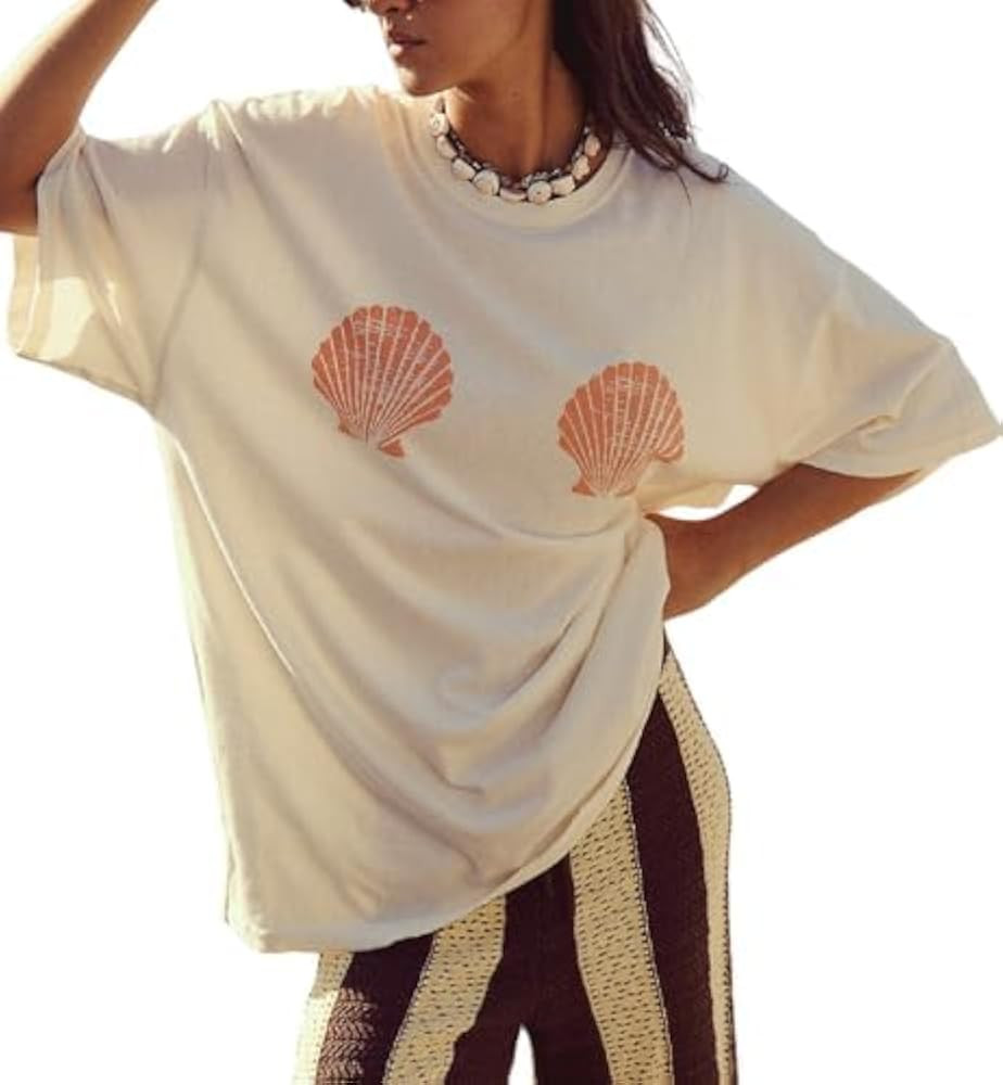 Women Graphic Oversized Tee Y2k Fruit Print Short Sleeve White Top Crewneck Cute Aesthetic Tee Sh... | Amazon (US)