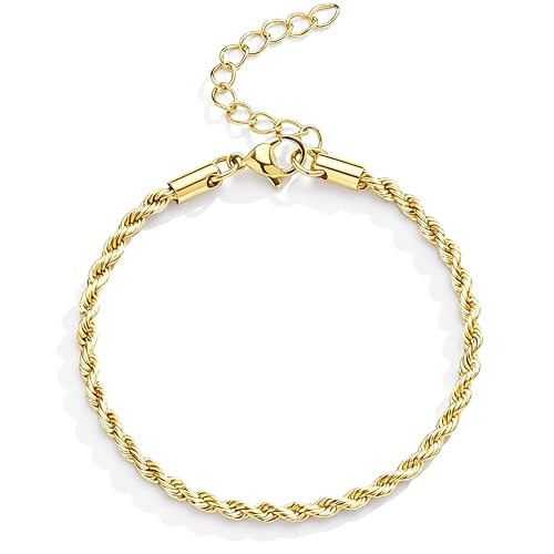 Gold Bracelets for Women, Dainty Gold Jewelry Gifts for Women, 14k Gold Bracelets for Women Non Tarnish, Trendy Gold Bracelet Waterproof, Gold Accessories for women (Rope-New) | Amazon (US)