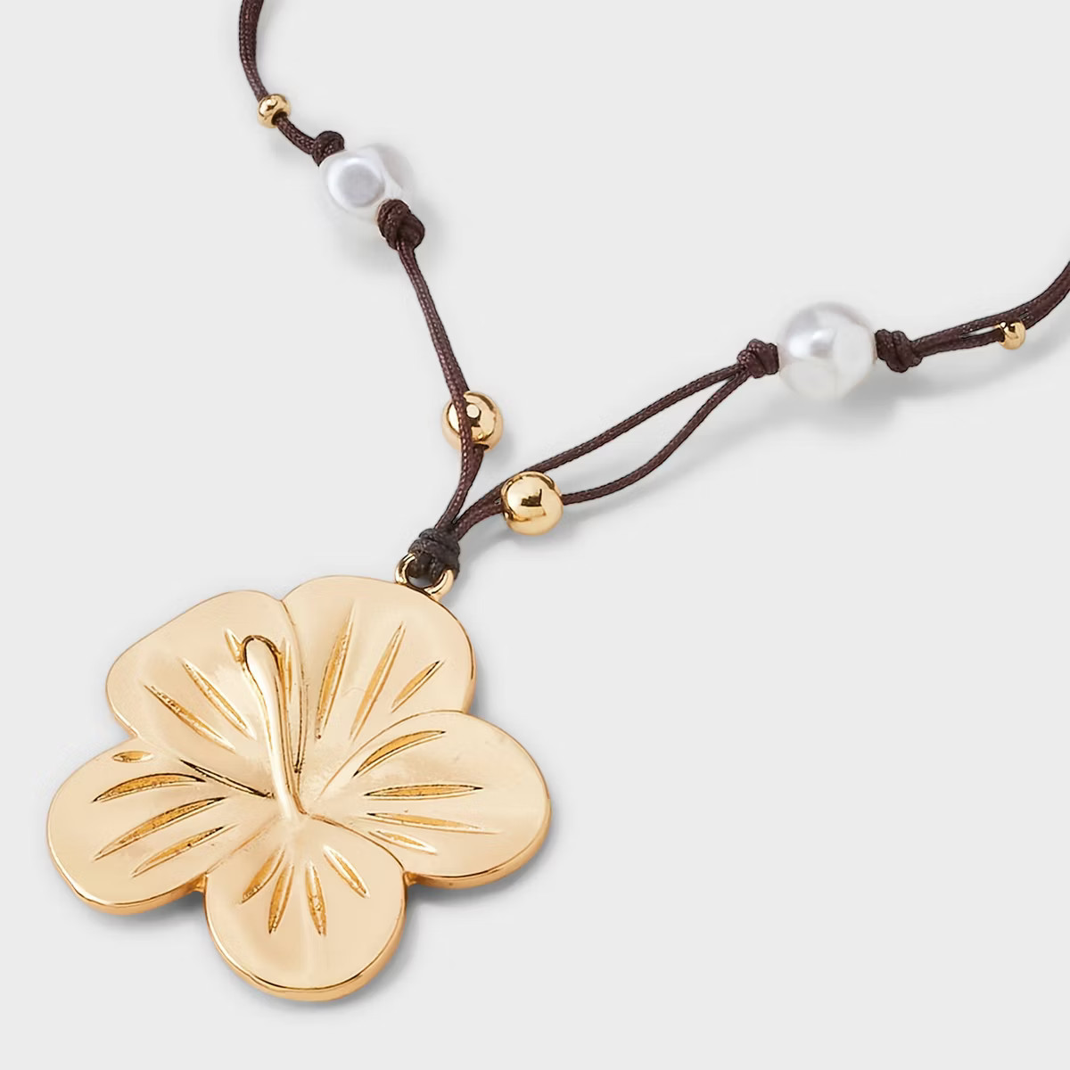 Woven Cord Pearl and Floral Pendant Necklace - Wild Fable™ Gold | Target