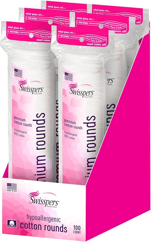 Swisspers Premium Cotton Rounds – 100 Count (Pack of 6) - 100% Pure Cotton - Soft, Absorbent, H... | Amazon (US)