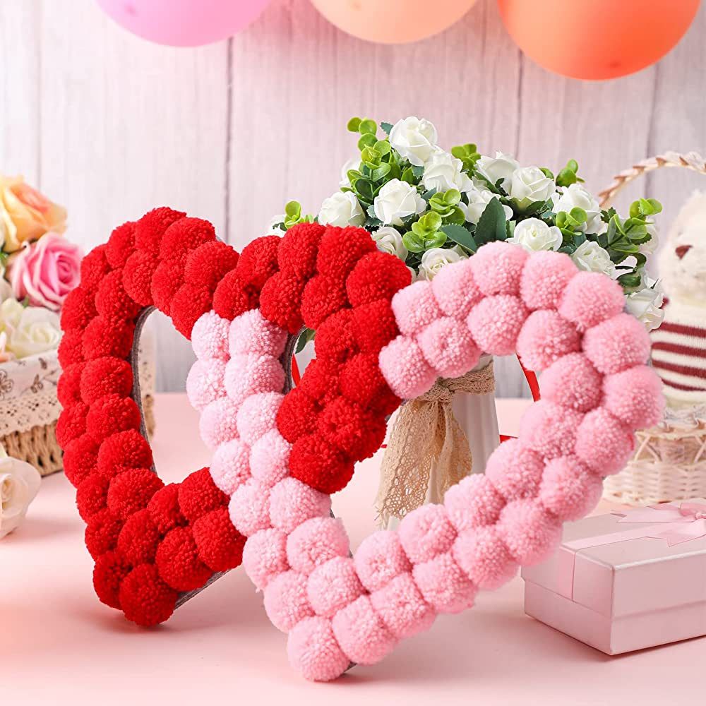 Tatuo Valentine Day Wreath Felt Pom Pom Wreath Balls 11.8 Inch Valentine Wreath Decorations Colorful | Amazon (US)