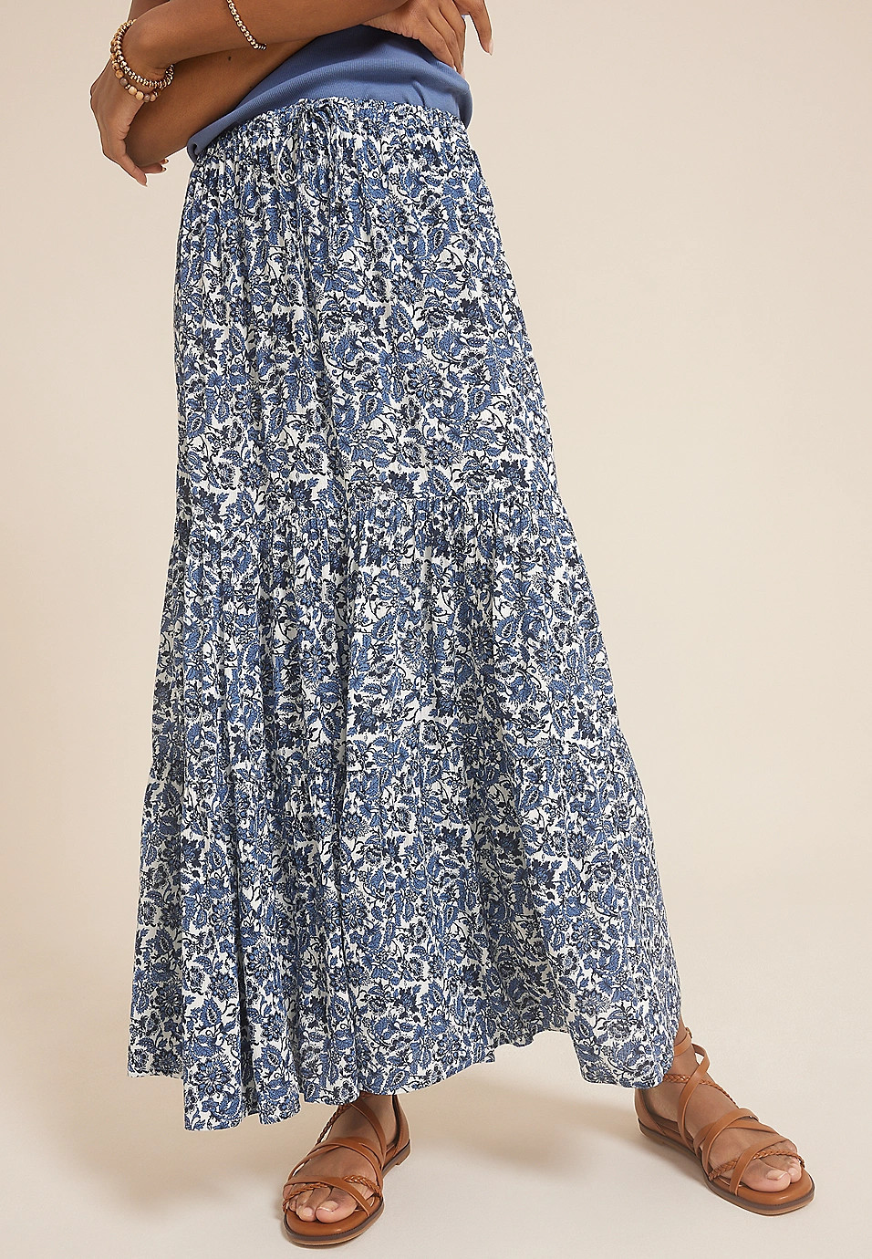 Printed High Rise Maxi Skirt | Maurices