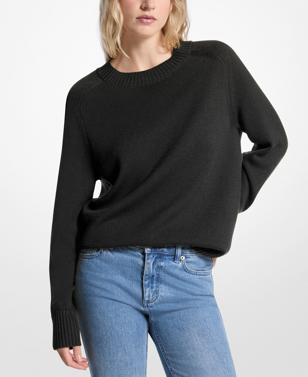 Michael Michael Kors Women's Easy Saddle Sleeves Sweater - Black | Macy's