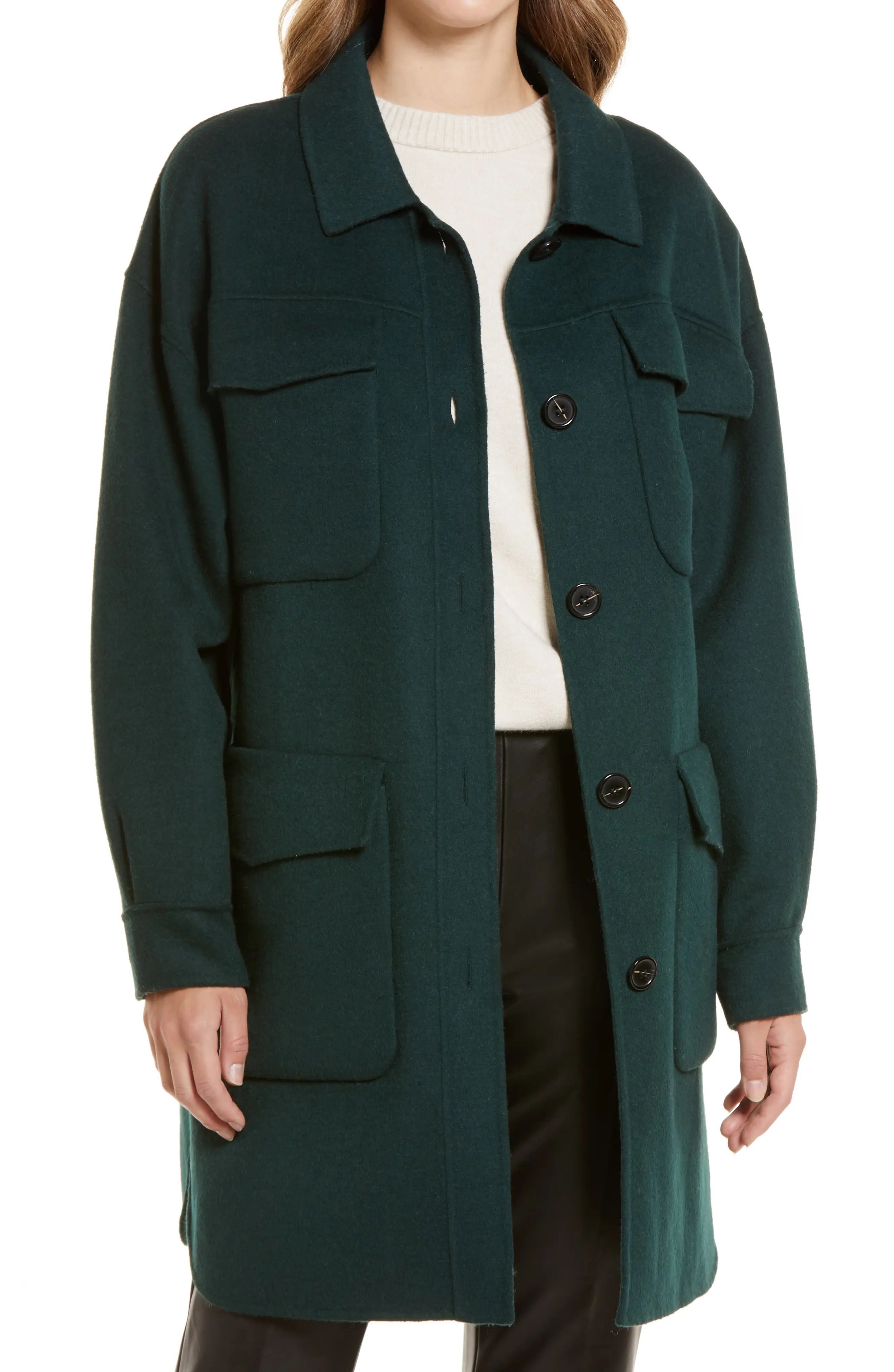 Nordstrom Women's Wool Blend Utility Shirt Jacket in Green Ponderosa at Nordstrom, Size Large | Nordstrom