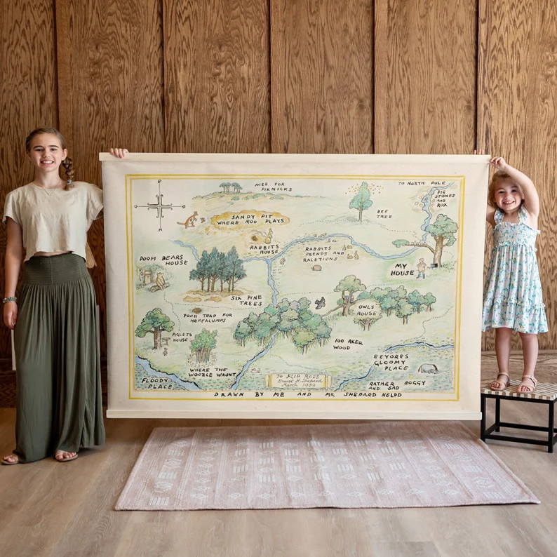Winnie the Pooh Canvas Hanging Map | Kids Room Art | Nursery Wall Art | 100 Acre Wood Map | Kids ... | Etsy (US)