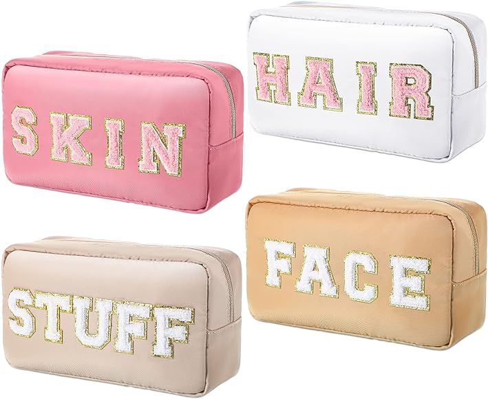 Remerry 4 Pcs Nylon Cosmetic Bag Chenille Letter Cosmetic Pouch Zipper Preppy Waterproof Hair Bag wi | Amazon (US)