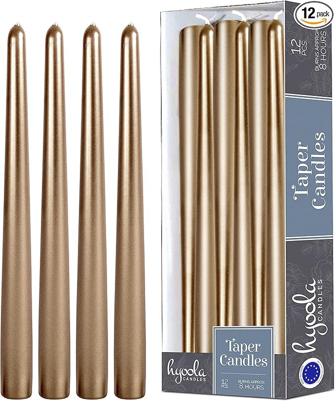 Hyoola Tall Metallic Antique Gold Taper Candles - 10 Inch - Dripless - 12 Pack - 8 Hour Burn Time | Amazon (US)