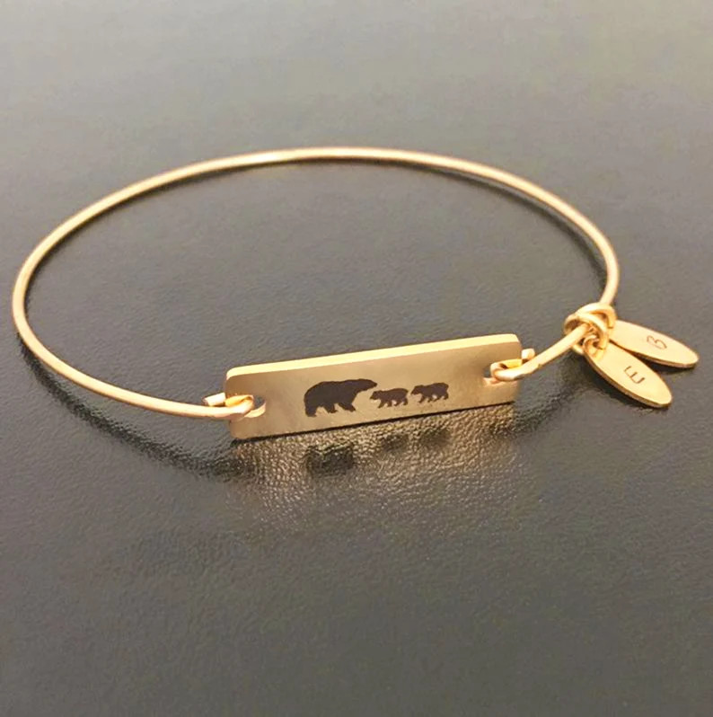 Mamma Bear Bracelet Kids Initial New Mom Bracelet Push Gift Push Present Jewelry Wife Sister in L... | Etsy (US)