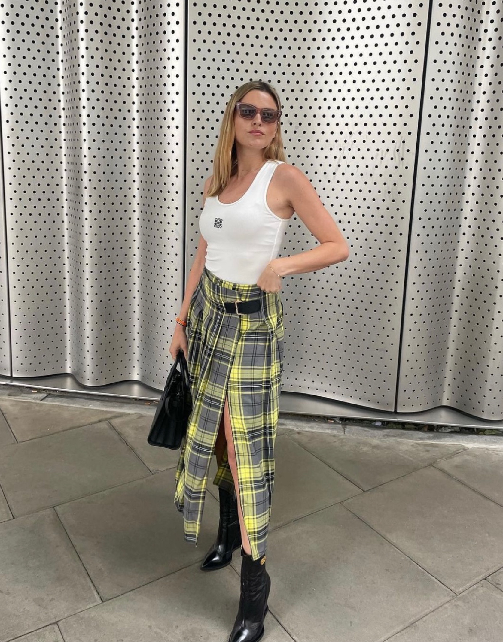 Loewe, Topshop, Asos, Versace, Saint laurent, luxury fashion, autumn outfit, autumn fashion, Loewe tank top, plaid skirt, maxi skirt, ankle boots, heeled boots, cool girl style, outfit ideas, style inspiration 

#LTKeurope #LTKstyletip #LTKSeasonal