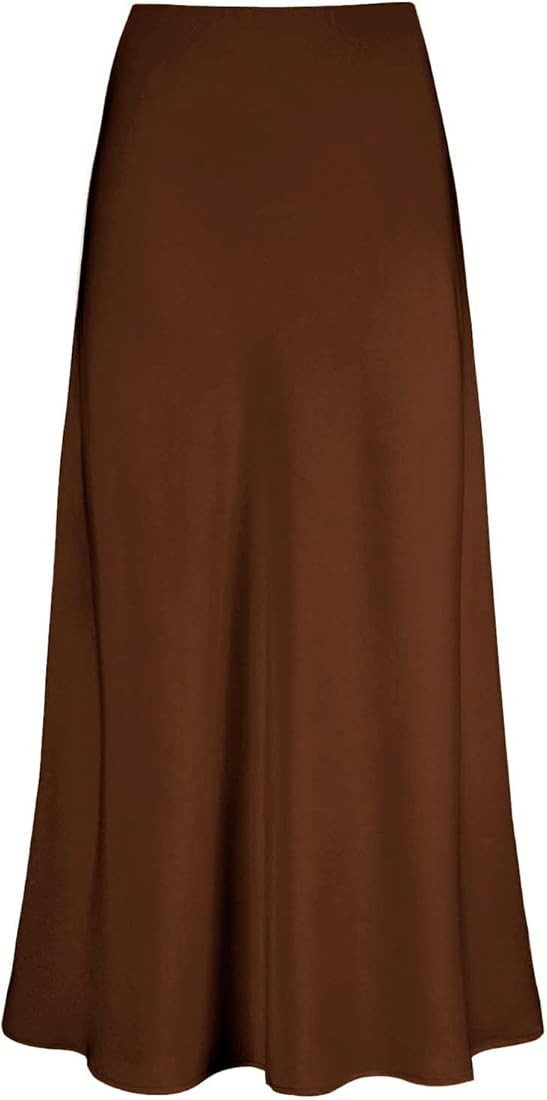 Women's Satin High Waisted Maxi Skirts Hidden Elasticized Waistband A Line Long Skirt | Amazon (US)