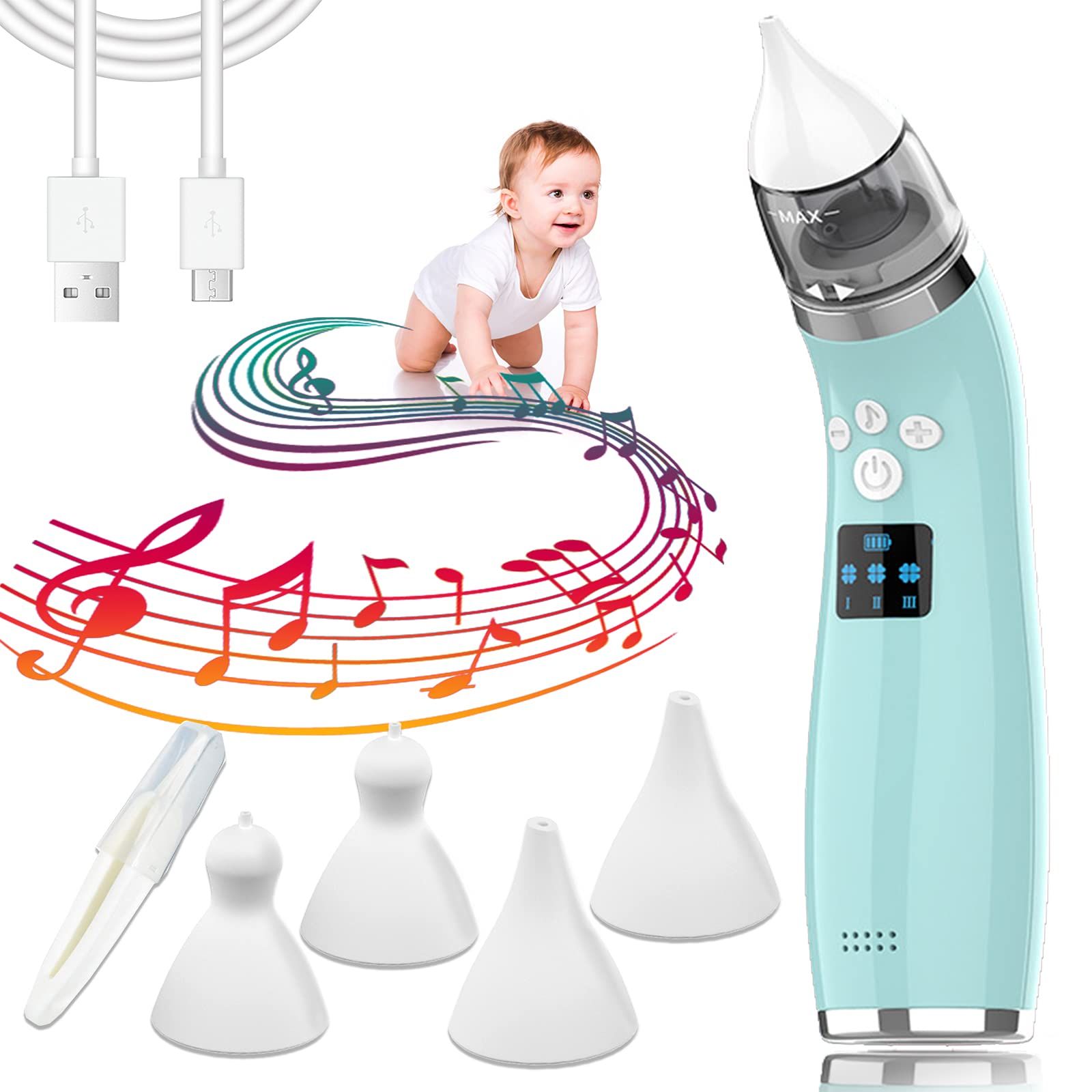 Baby Nasal Aspirator, Holnkme Electric Nose Suction with 4 Silicone Nose Tips for Infants with 3 Lev | Amazon (US)
