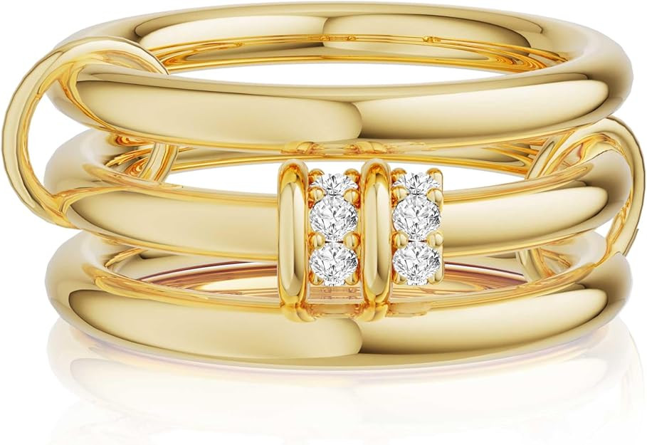 Stackable Rings for Women Non Tarnish, 14K Gold Plated Dainty Cubic Zirconia Rings Multi Chunky G... | Amazon (US)