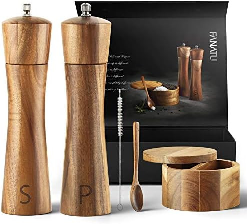 Wood Salt and Pepper Grinder Set - Premium Set Includes 8 Inch Salt and Pepper Mill, Salt and Pep... | Amazon (US)