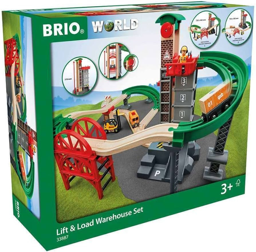 BRIO World 33887 Lift & Load Warehouse Set | 32 Piece Kids Train Toy Set with Wooden Tracks and A... | Amazon (US)