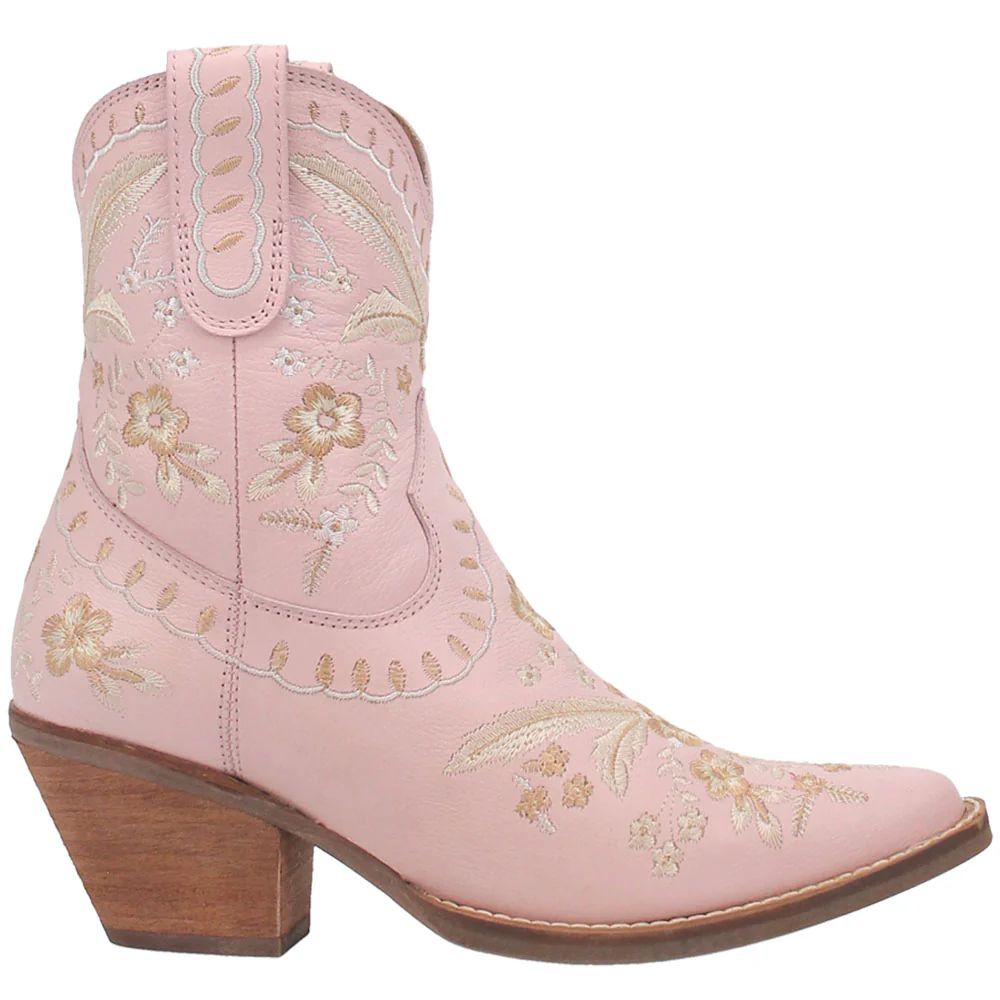 Shop Pink Womens Dingo Primrose Embroidered Floral Snip Toe Cowboy Booties | Shoebacca